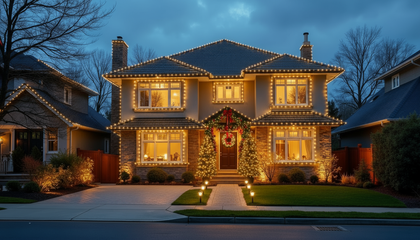 Home after professional Christmas lighting installation