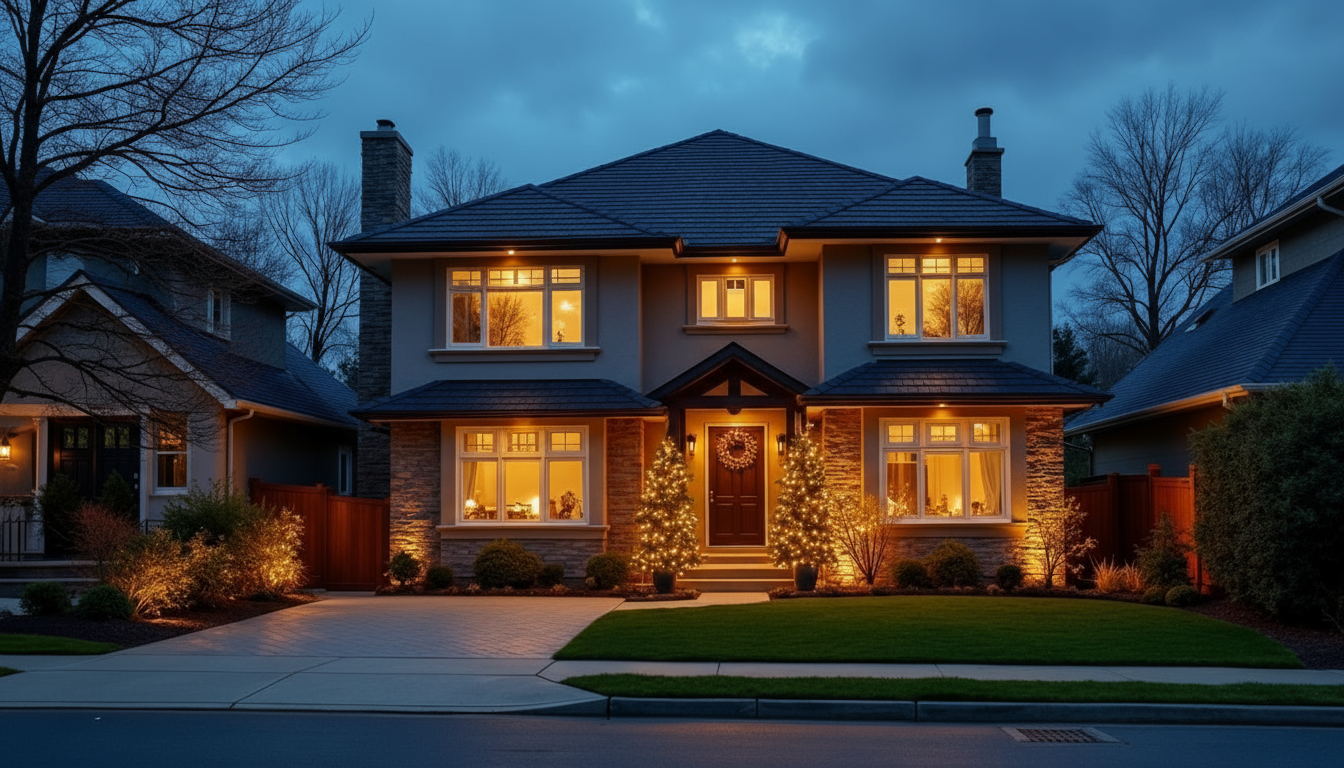 Home before Christmas lighting installation
