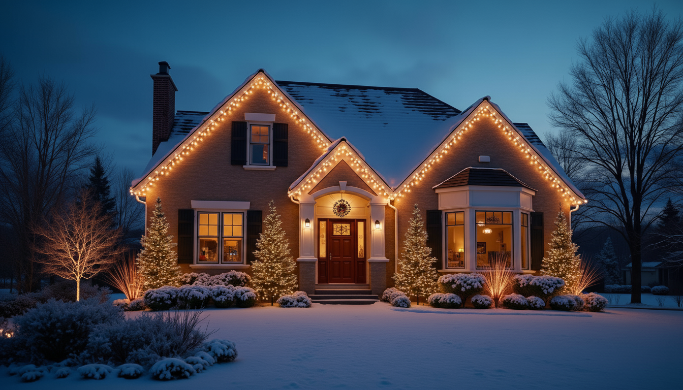 Modern home Christmas lighting installation