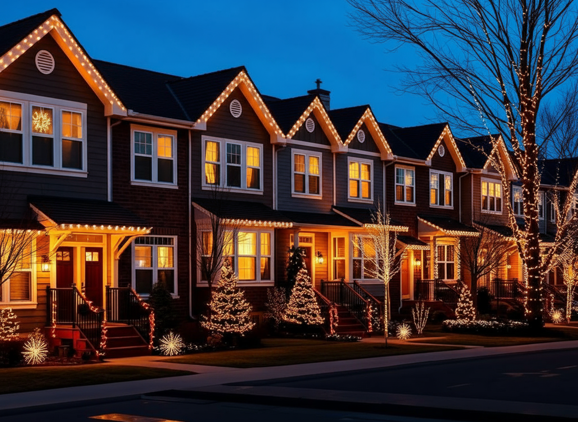 Coordinated townhome Christmas lighting